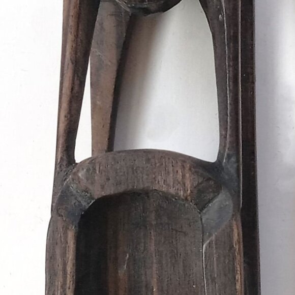 VTG Hand Carved Primitive Tribal Wood Folk Art Heavy Wood Monkey Holding Tray - Picture 3 of 9